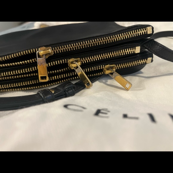 BLACK CELINE TRIO BAG IN SMOOTH LAMBSKIN GOLD METAL HARDWARE - Picture 6 of 6